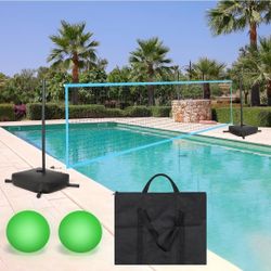 Pool Volleyball Net Set with Weighted Base, Volleyball Net for Inground Pools Portable Outdoor, Water Volleyball Game Toy with LED Light for Backyard 