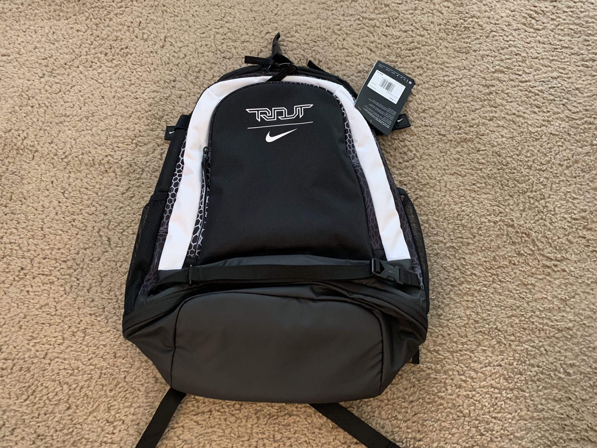 Nike Trout Vapor Baseball Bat Backpack W/ Laptop Sleeve Black White