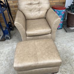 Tan Leather Chair And Ottoman