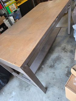 Industrial metal table with wood top