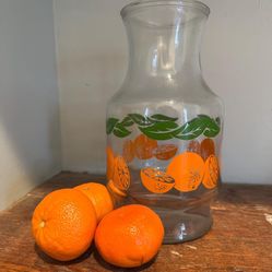 Vintage MCM Anchor Hocking 48oz Glass Orange Juice Carafe w Lid 8.75"T USA