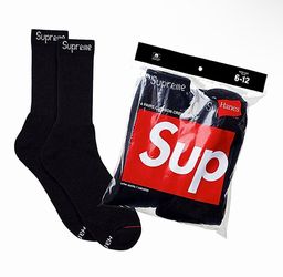 Supreme x Hanes Black Crew Socks 4-Pack