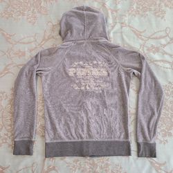 Victoria's Secret PINK Embroidered Velour Track Suit Hoodie Jacket Gray Small