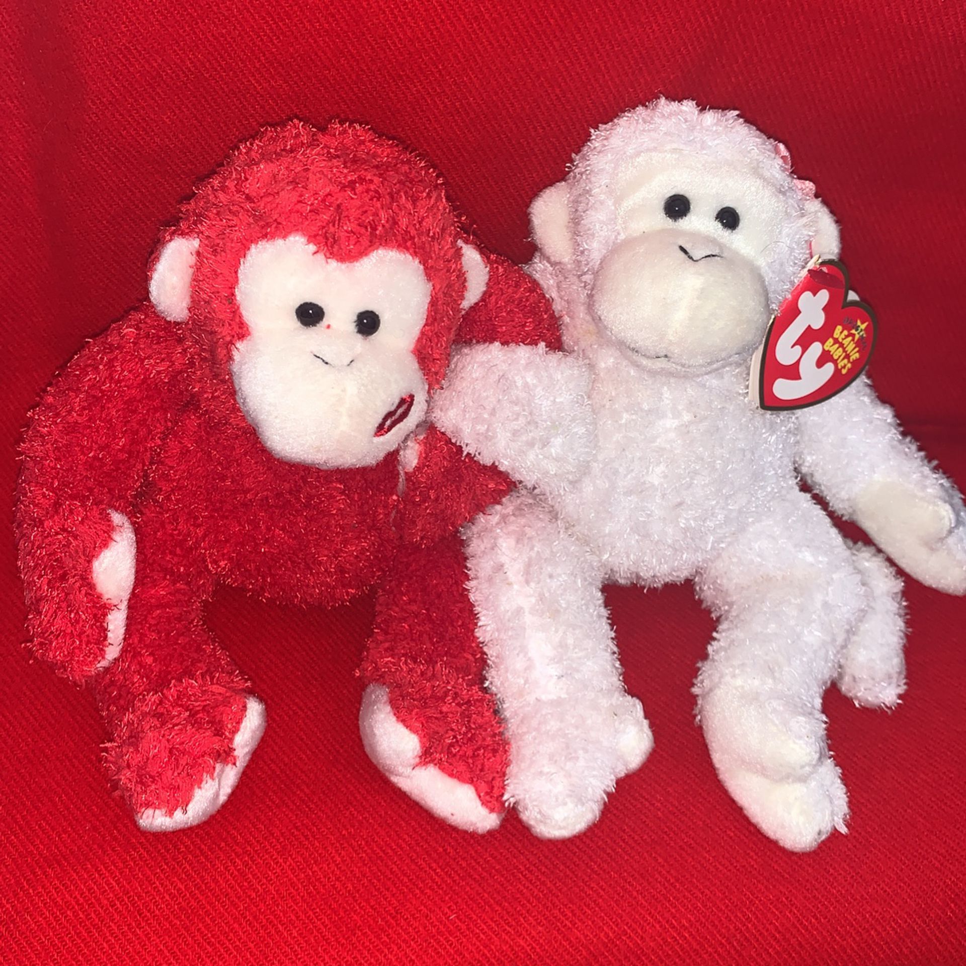 Ty CHEEK TO CHEEK San Valentine White / Red Monkeys With Tag/ Tash Collection 