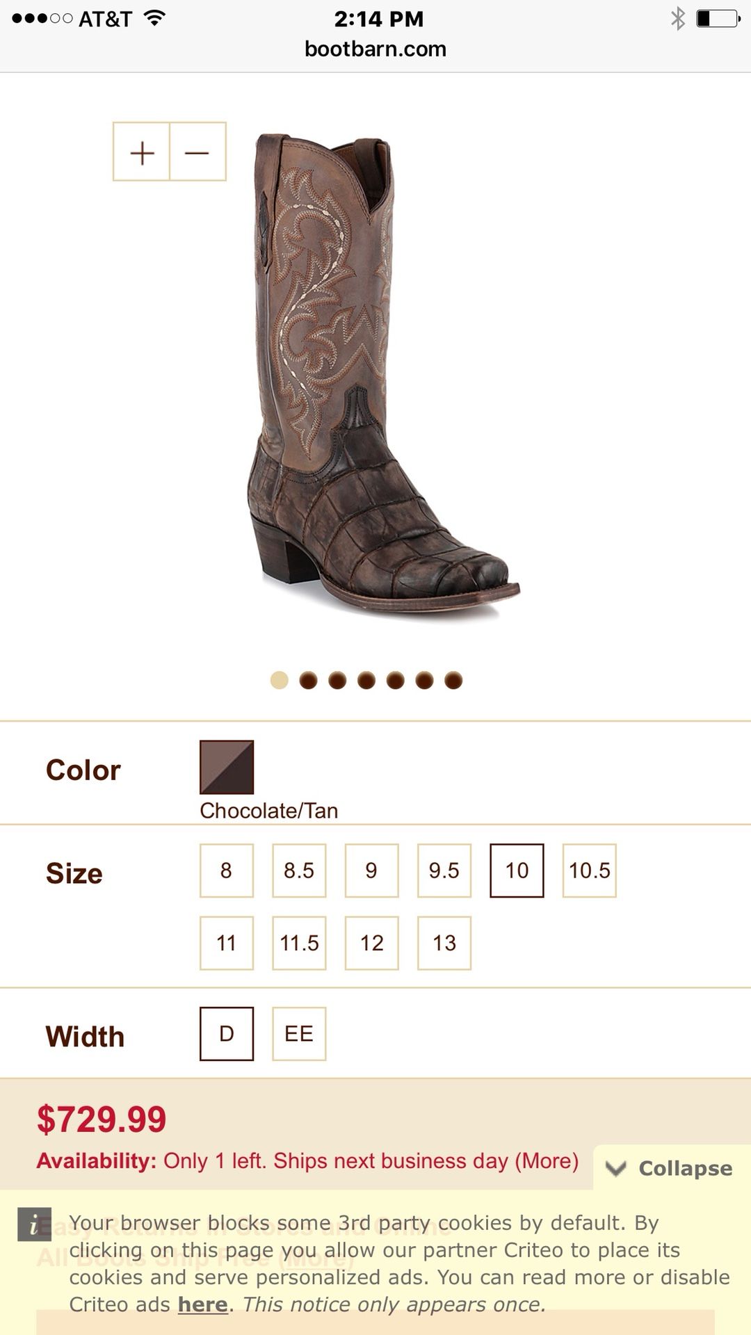 LUCCHESE Men’s Burke Giant Gator Boots Size 9D