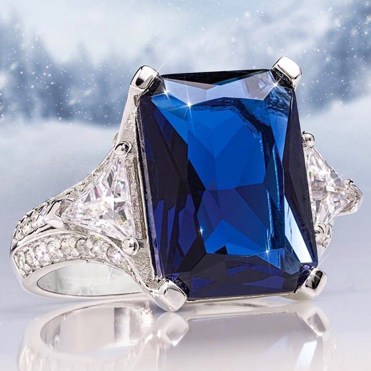 "Radiant Cut Blue Gemstone Zircon Luxury Party Rings for Women, PD509
 
  