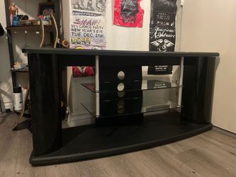 Black Wooden & Glass Shelf/Entertainment Center