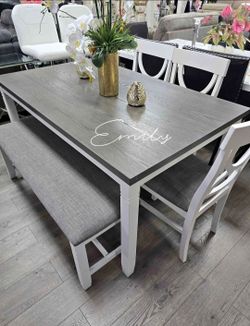 Stylish! 6-Pc Dining Table Set White & Gray Finish