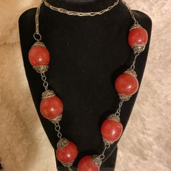 Vintage Goldtone/bronze And SilverTone Links With Large Jasper Round Stones