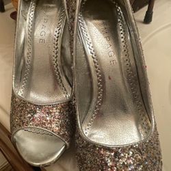 RAMPAGE WOMENS SHOES BRONZE/GOLD Glittery Heels/7-7.5