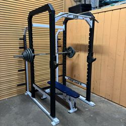 Power Lift Commercial Squat/ Power Rack With New 300LB Olympic Weight Set & Matching Power Lift Weight Bench
