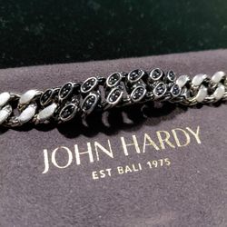 John Hardy Black Sapphire Solid 925 Sterling Silver Curb Chain Bracelet!