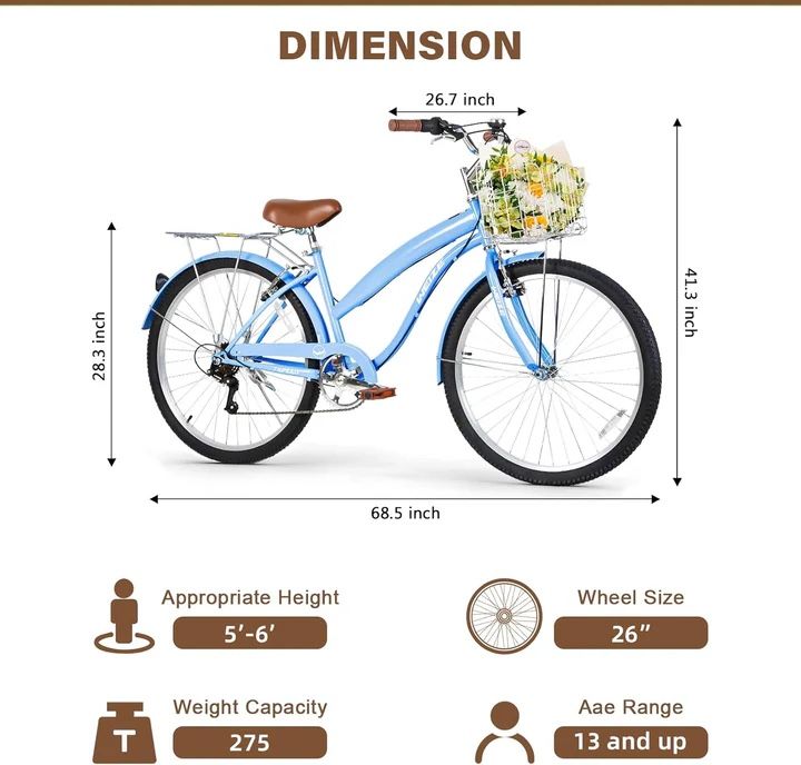 Bicicleta WEIZE Beach Cruiser Bike 26 inch