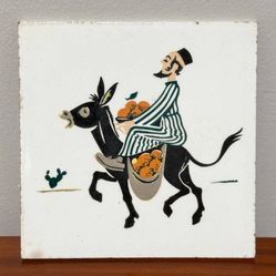 Vintage Man On Donkey Collectible Hand Painted Ceramic Tile From Shohar Studios Bet Yanai Israel
