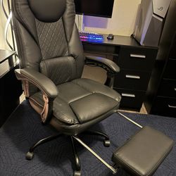 Executive Office Chair, Big And Tall Office Chair With Foot Rest Reclining Faux Leather