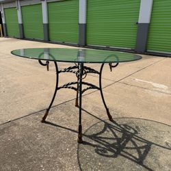 Round Glass Dining Table Wrought Iron Base 50"