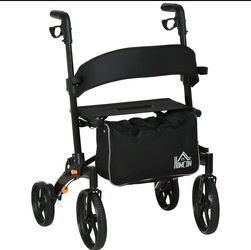 HOMCOM Folding Adjustable Aluminum Rollator Walker with 10'' Wheels Black