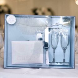 8pc BRIDAL GIFT SET guest book garter pen cake server bride groom glasses