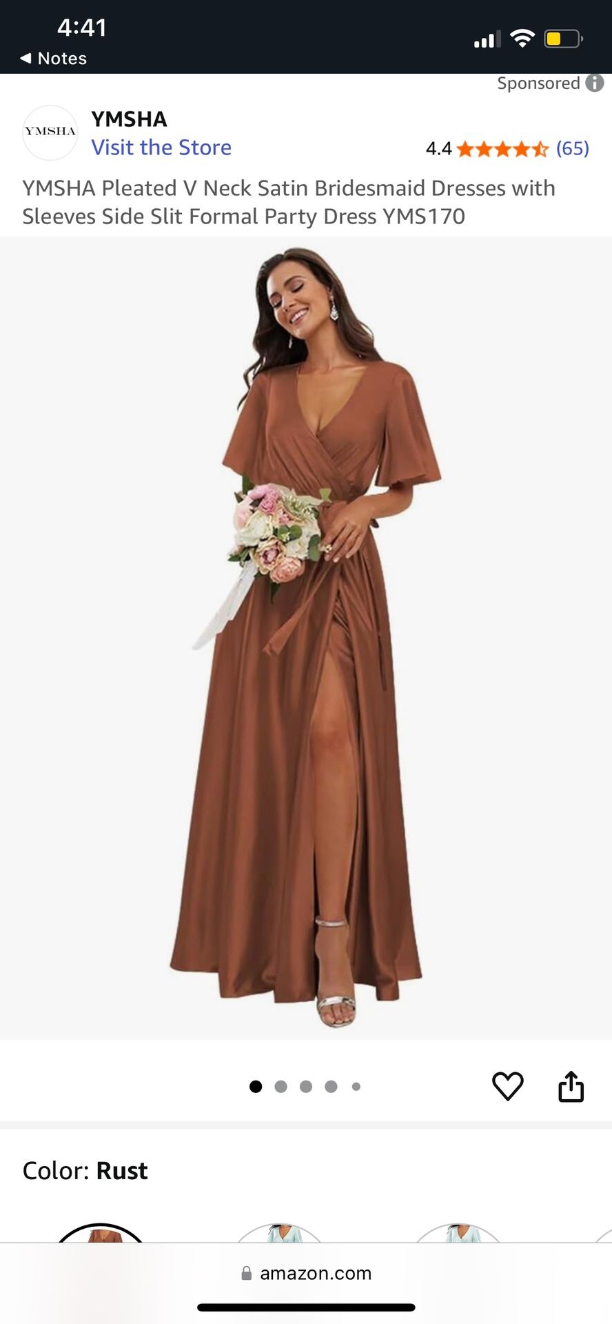 Pleated V Neck Satin Bridesmaid Dress 