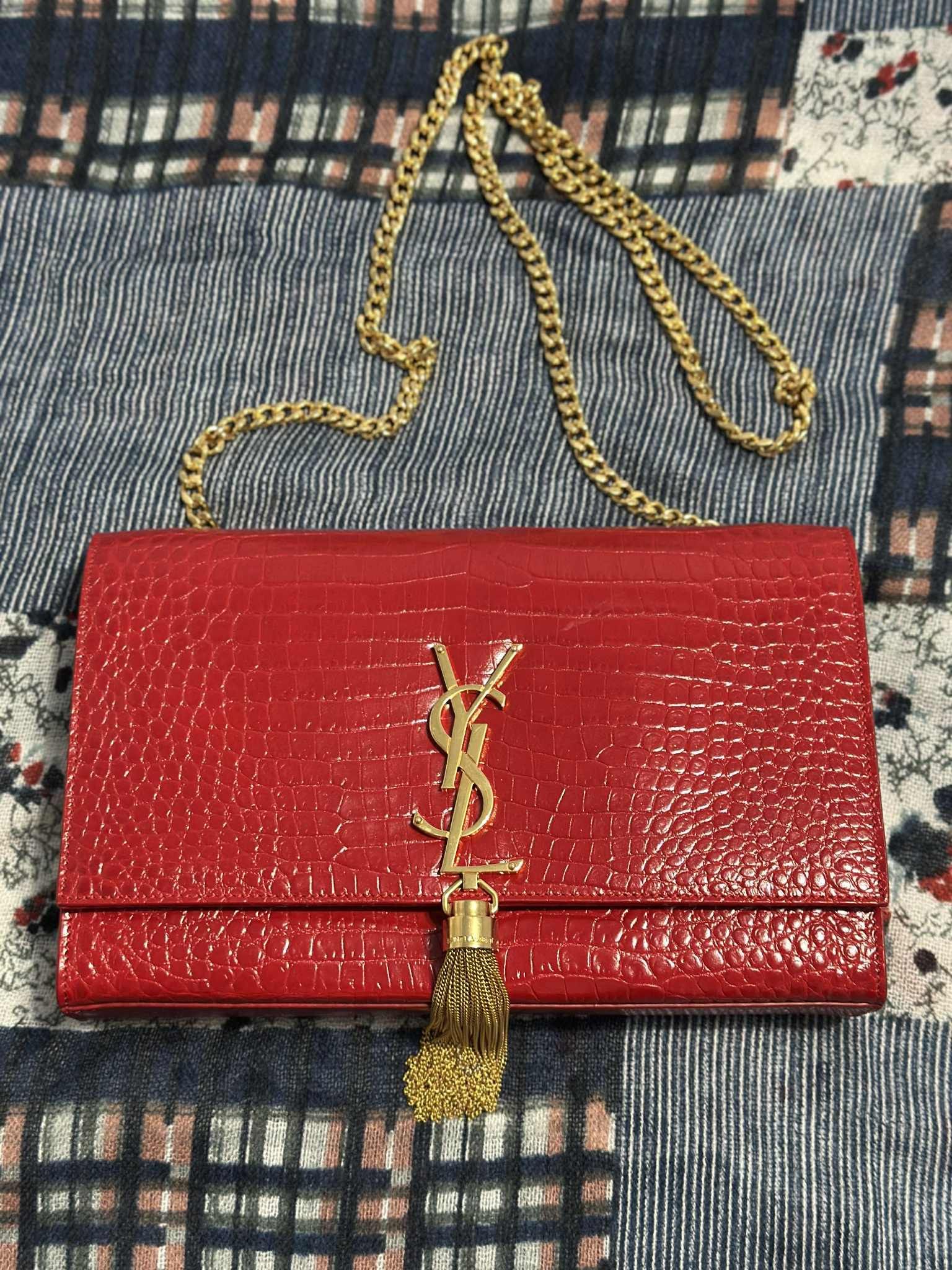 Saint Laurent red croc leather hand bag