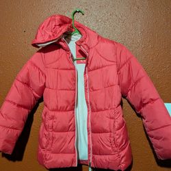 Girls Pink Puffer Coat Size 10/12
