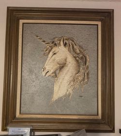 Framed Unicorn Portrait Painting Signed Cooper