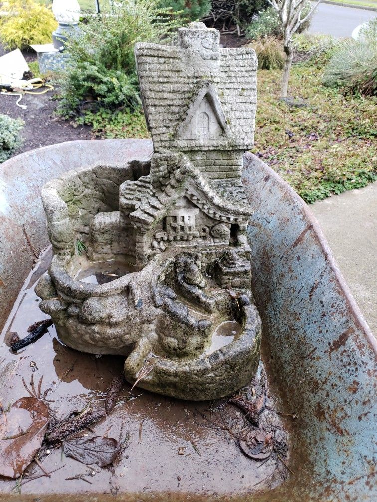 Beautiful Solid Concrete Fountain House Very Heavy And Old N Has Hose And Pump Ready To Go All Ready Inserted In Houuse K