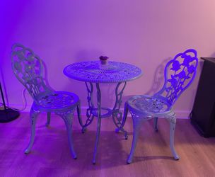 KAILI Outdoor Furniture Bistro Set with Rose Pattern 1 Table 2 Chairs for Garden Patio Porch (Rose-Light Blue)