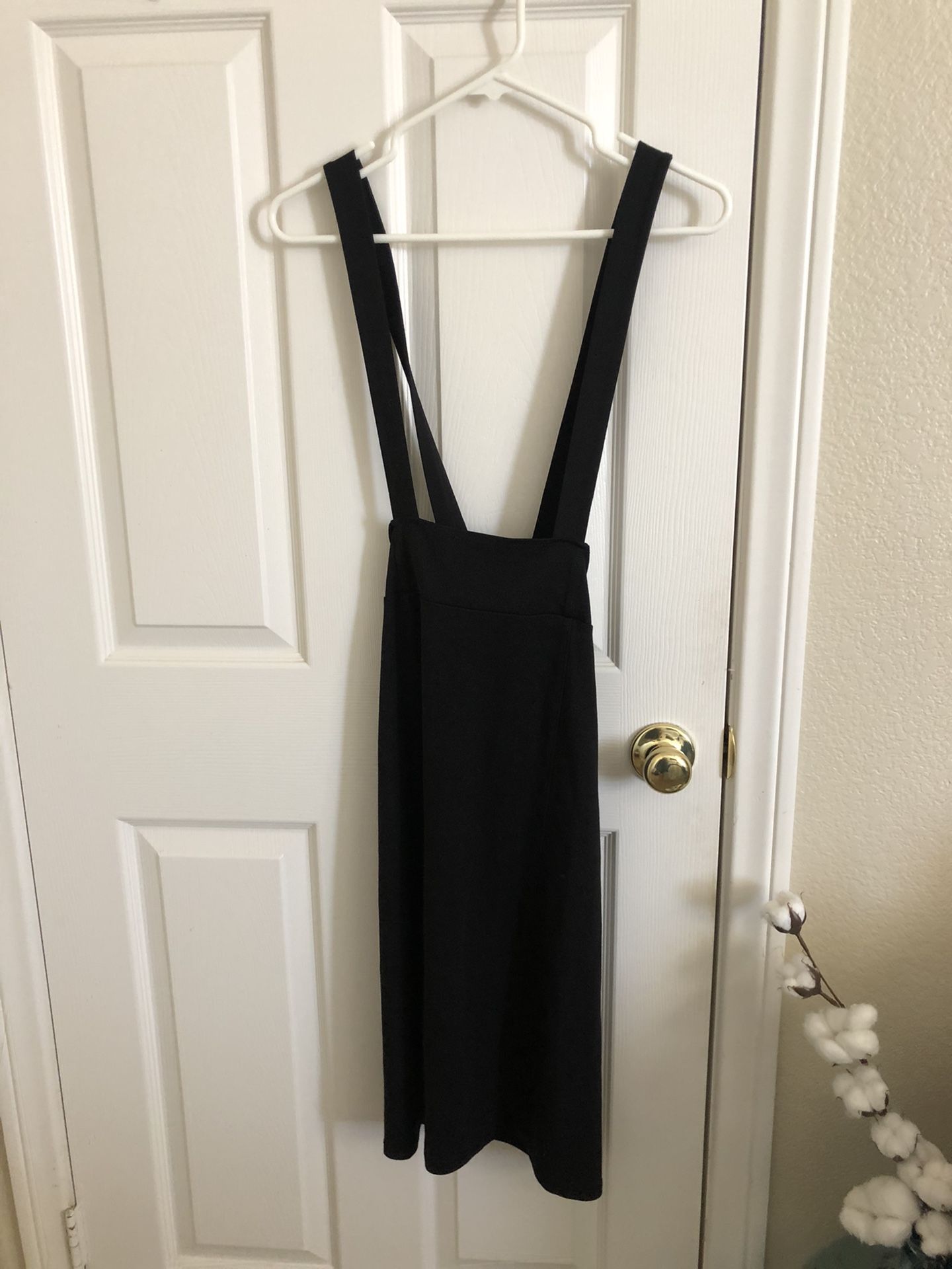 Forever 21 black polyester overall dress (m)