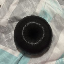 Black Synthetic Hair Bun / Donut Bun with bangs. Two piece