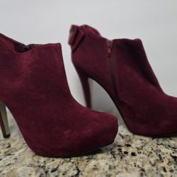 Burgundy Suede Ankle Booties