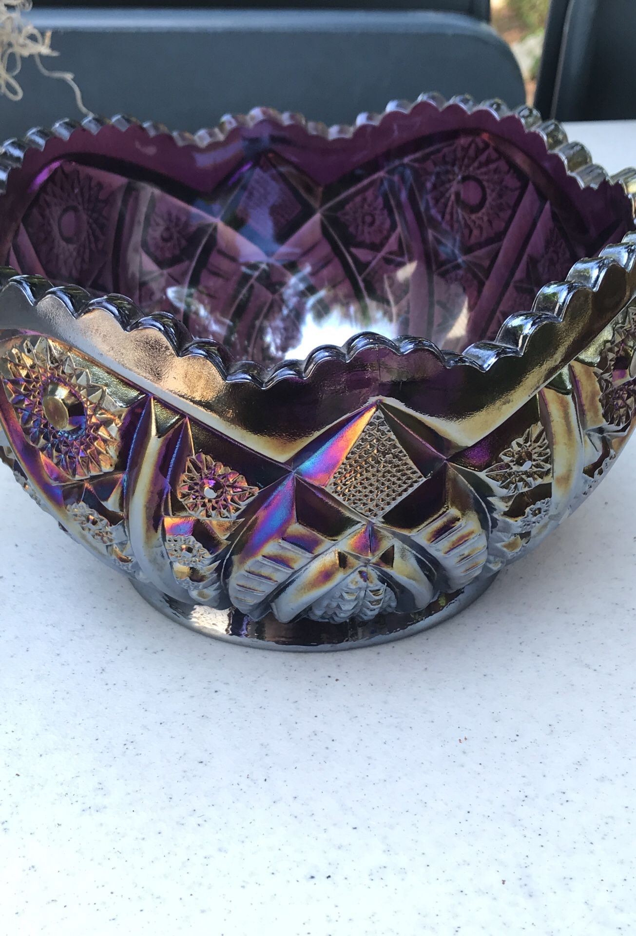 Antique purple carnival glass bowl
