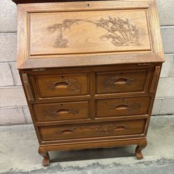 Desk/Drop Leaf Desk/Antique Desk/Secretary Desk/Carved Desk