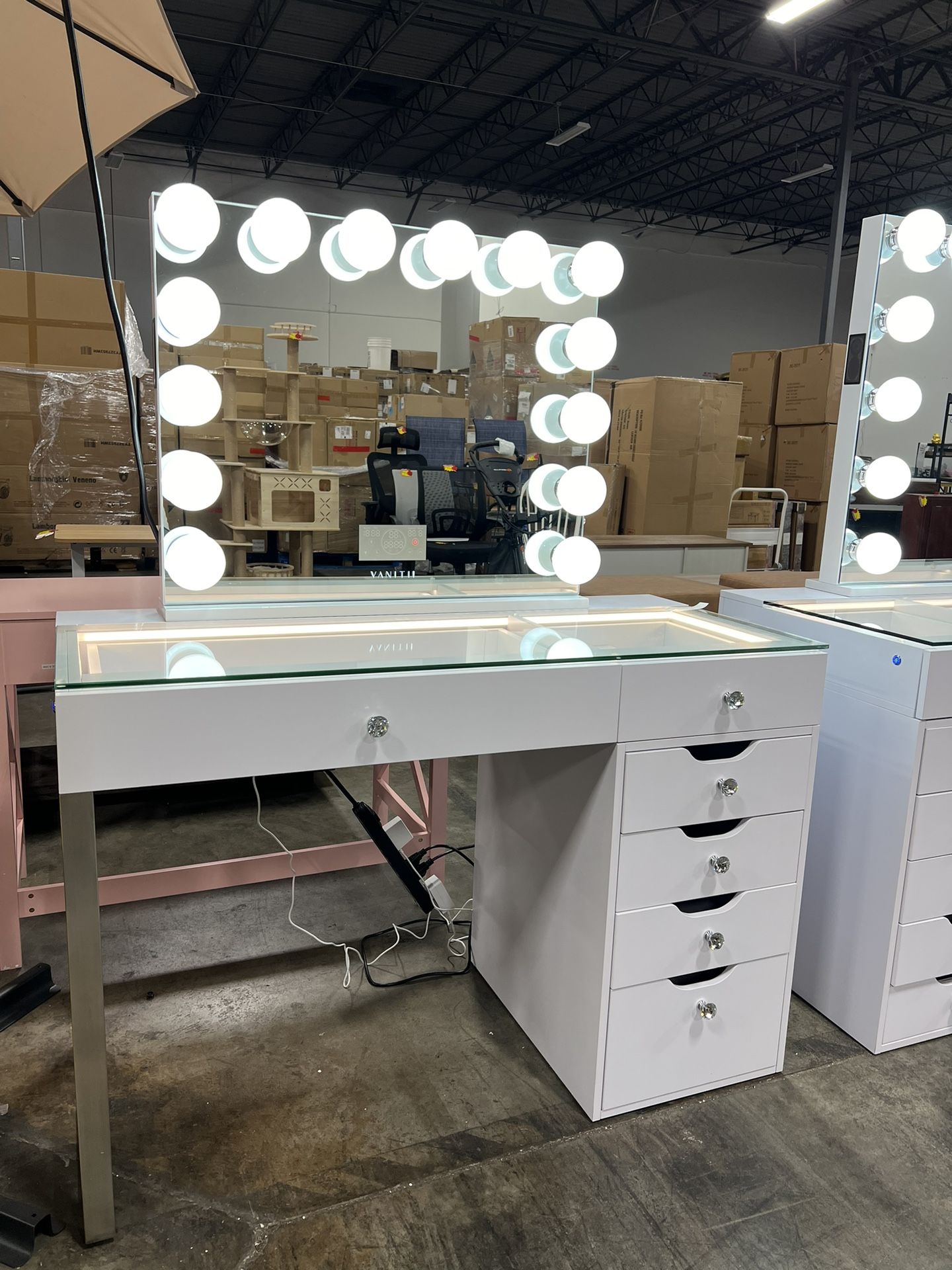 Makeup Vanity And LED Mirror With Bluetooth Speaker
