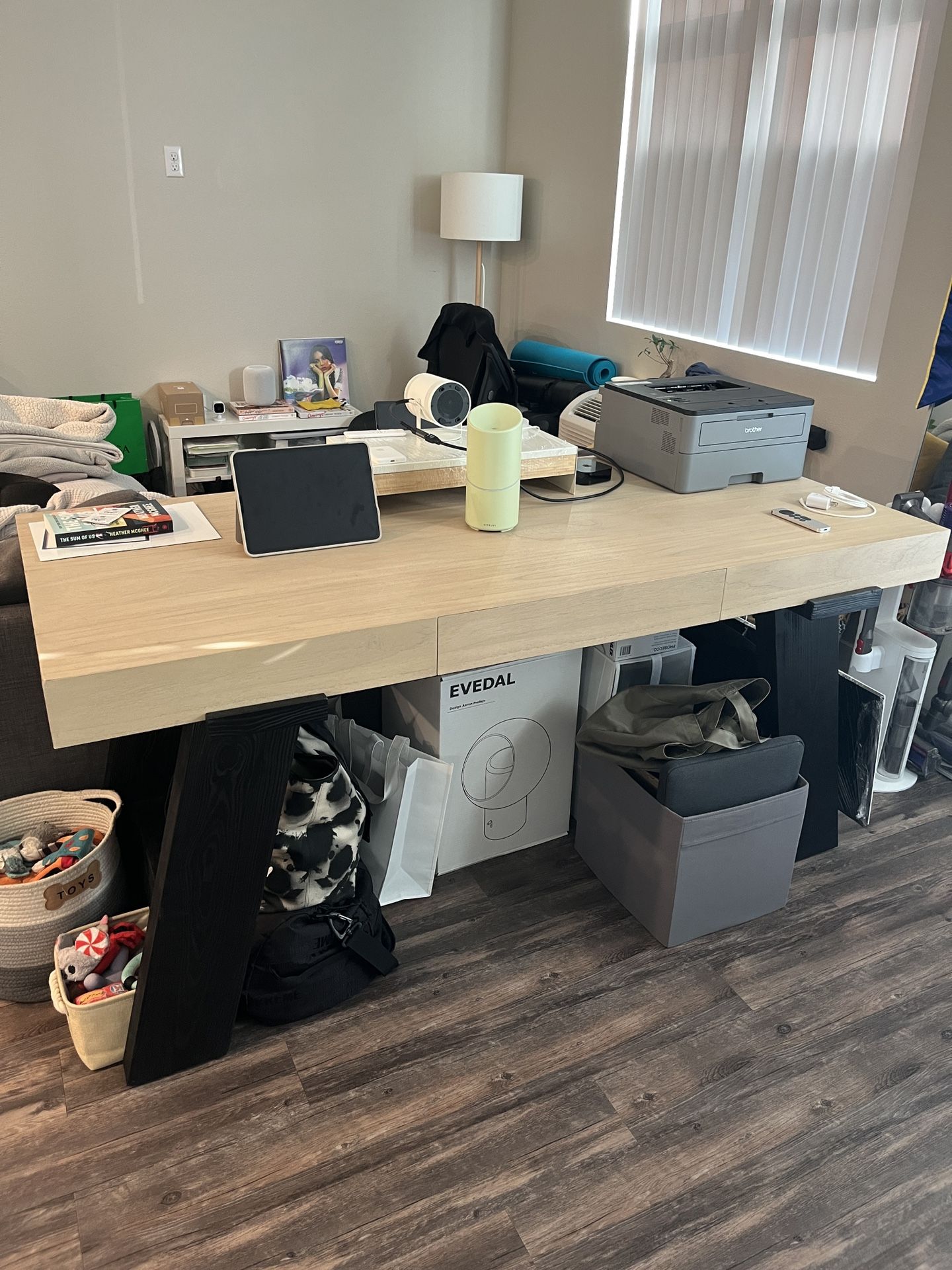 CB2 Ridge Bleached Oak Desk With Crate And Barrel Madison Ebonized Base
