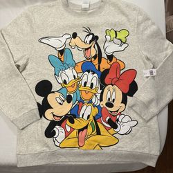 Mickey And Friends Disneyland Resort Crewneck Heather Grey Sweatshirt NWT