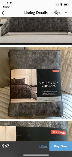 Simply Vera, Vera Wang Queen Duvet Cover, Black Beauty Floral,  MSRP $170