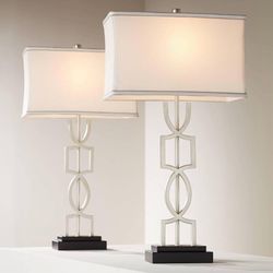 STUNNING Tall Brushed Nickel Lamp Set