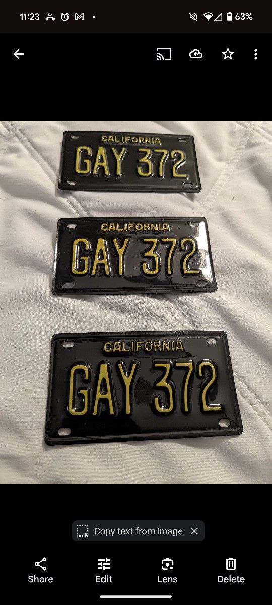 Lot Of 3 RARE Vintage California 1960's Mini Bicycle License Plate Over 50 Years Old " GAY 372 " Reduced to Only $69 for 3 Vintage License Plates