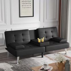 Flamaker Sofa bed set, foldable futon, modern, faux leather, Black 