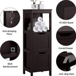 Bathroom Floor Cabinet, Wooden Storage Cabinet with 2 Drawers and 1 Shelf, Espresso