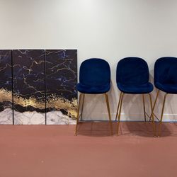  Blue Upholstered Stools And Etsy 3 Piece Canvas