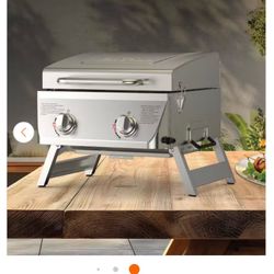 2-Burner Portable Propane Gas Table Top Grill in Stainless Steel
