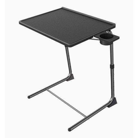 Adjustable TV Tray Table - TV Dinner Tray on Bed & Sofa, Comfortable Folding Table with 6 Height & 3 Tilt Angle Adjustments (Black)