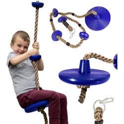 Climbing Rope with Disc Swing - Active Outdoor Playset Equipment - Blue