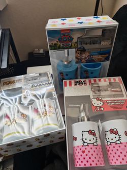 3-Piece Bathroom Accessory Sets Bundle – Hello Kitty, Paw Patrol, Peanuts