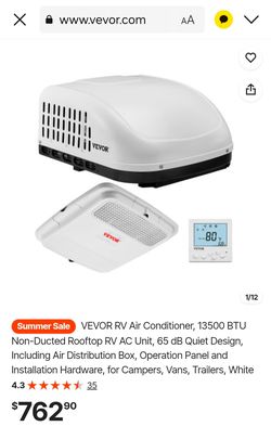 VEVOR RV Air Conditioner, 13500 BTU Non-Ducted Rooftop RV AC Unit, 65 dB Quiet Design, Including Air Distribution Box, Operation Panel and Installatio