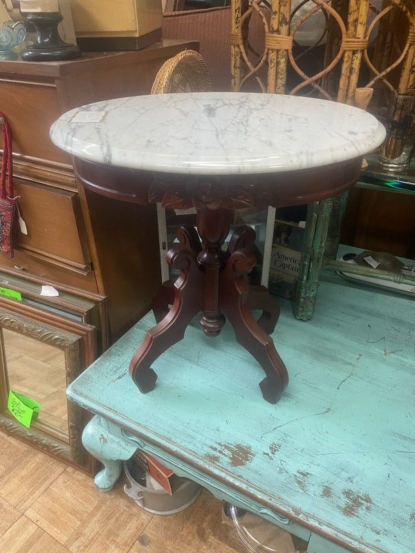 Antique Victorian Marble Top Side Table Plant Stand 