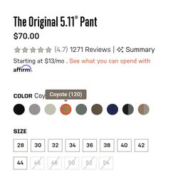 Original 5-11 Tactical Pants 8 Different Colors.