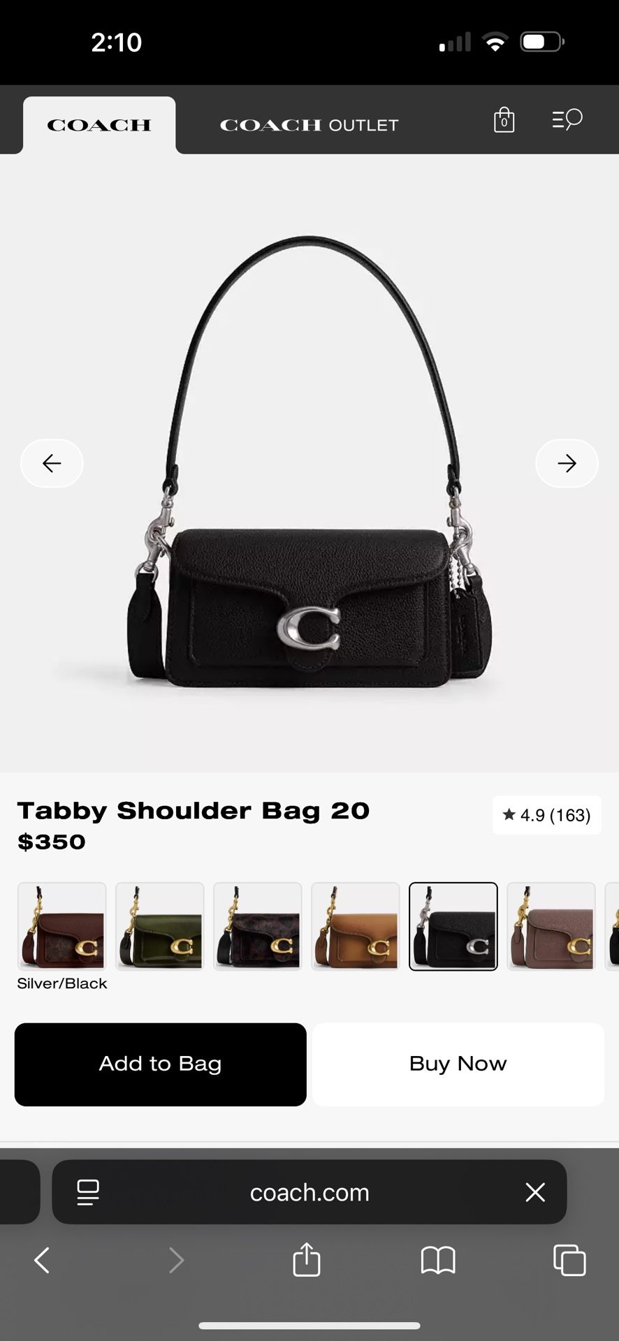 Coach Black Tabby Silver Hardware & Wallet